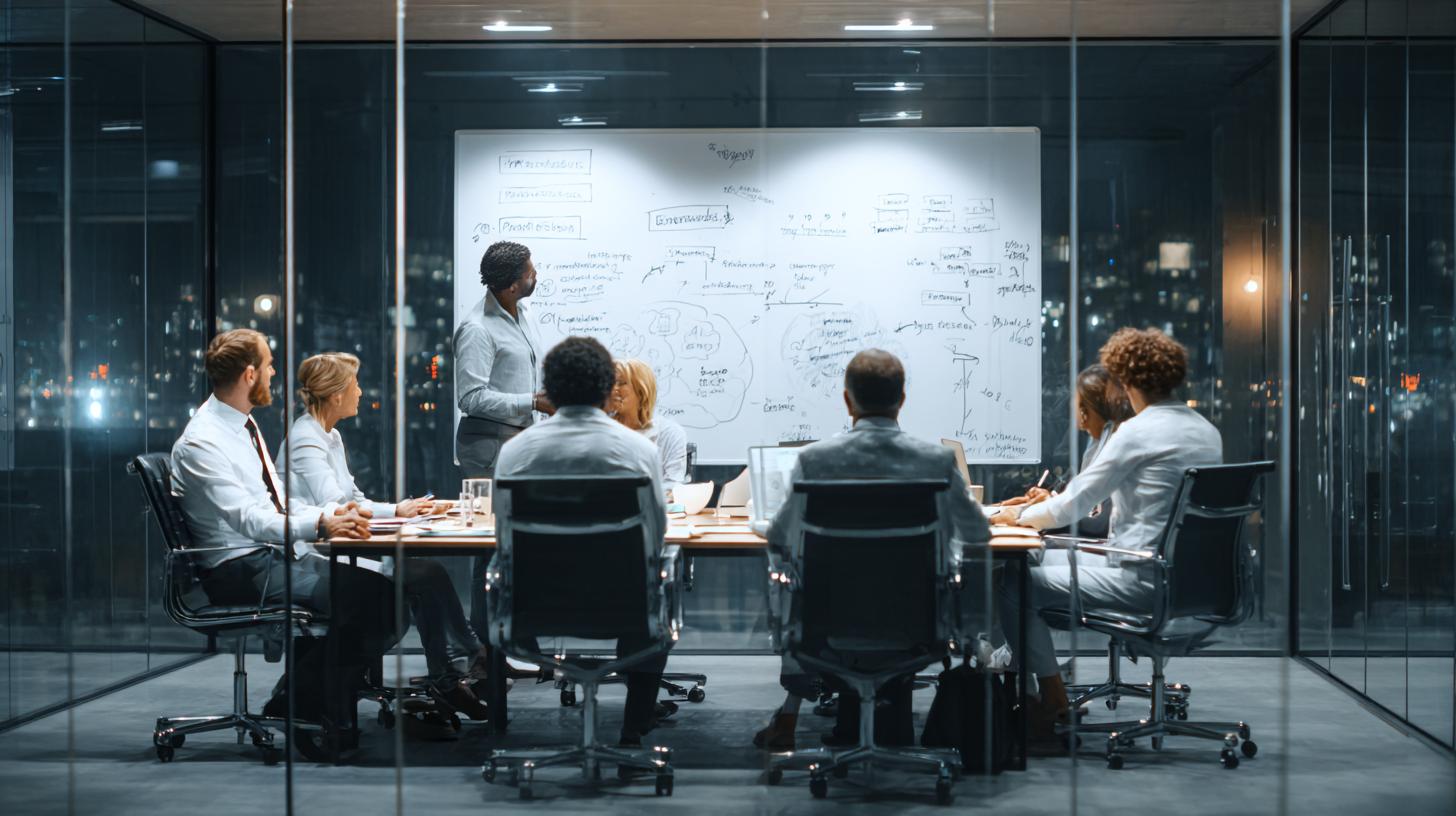 Executive team aligning on AI priorities, use cases, governance, and roadmap during an AI strategy workshop.