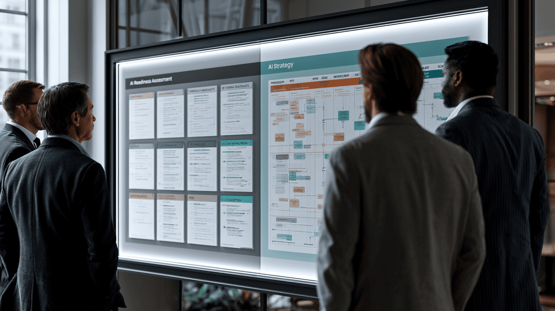 AI readiness assessment and AI strategy roadmap compared side by side in an executive planning session.