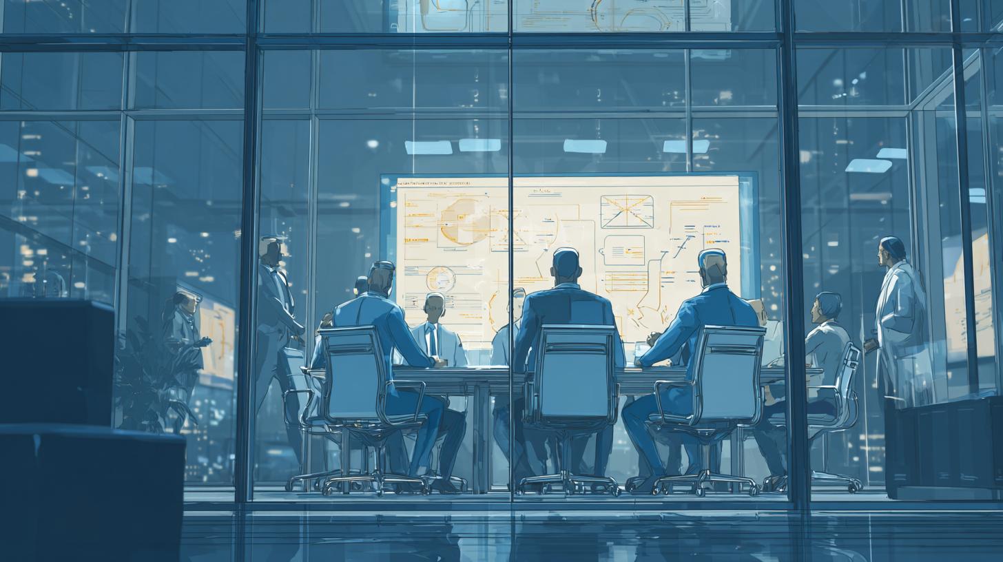 Executives comparing AI experimentation with measurable AI implementation in a strategy workshop.