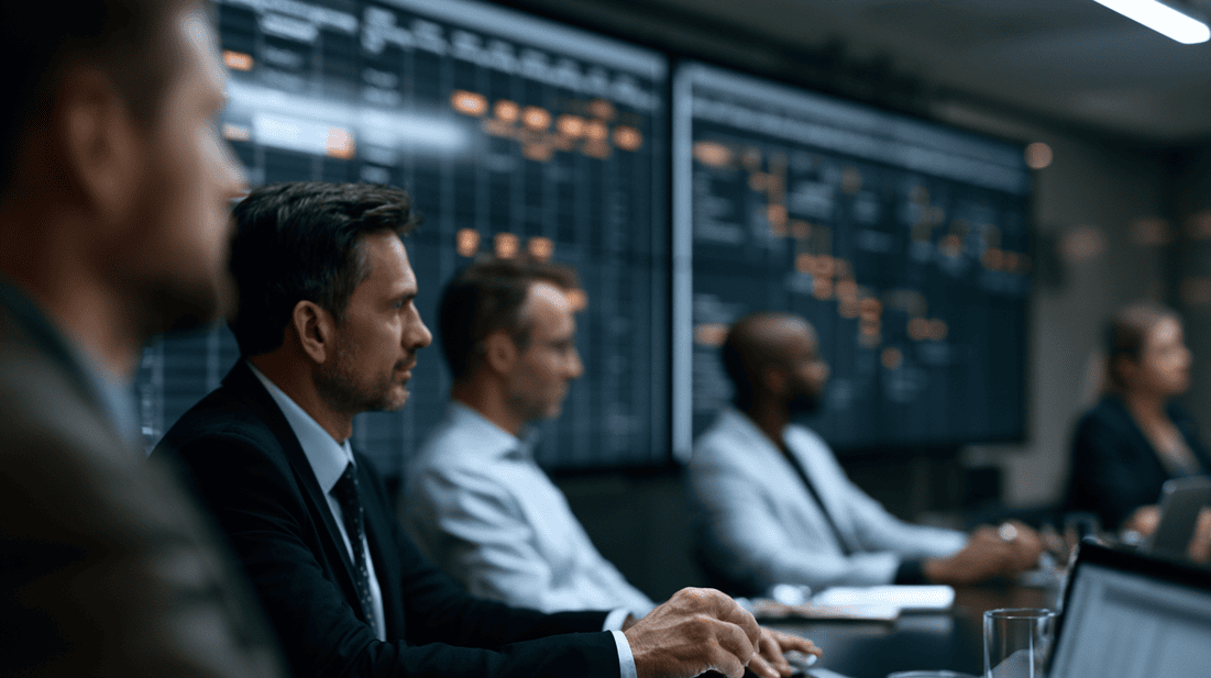 Executives reviewing an AI readiness and AI strategy roadmap in a modern boardroom.